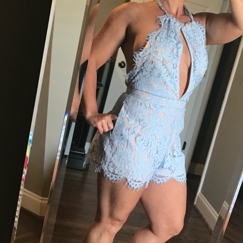 Blue lace short jumpsuit molly green